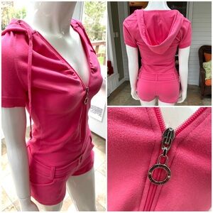 **SOLD**Bebe Sport One-Piece Hooded Short Set, Size S